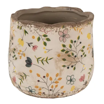 Image de Clayre & Eef Pot de fleurs Ø 14x12 cm Beige Jaune Céramique Fleurs