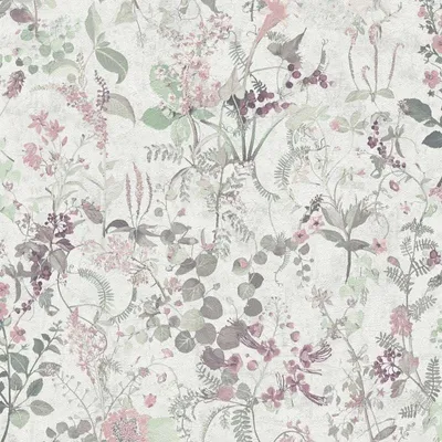A close-up view of a floral wallpaper pattern.