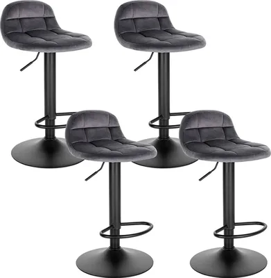 Produktbild von WOLTU 4er-Set Barhocker Barstuhl mit Rückenlehne 360° Drehstuhl Fußstütze höhenverstellbar bis 120 kg belastbar Samt Metall Dunkelgrau