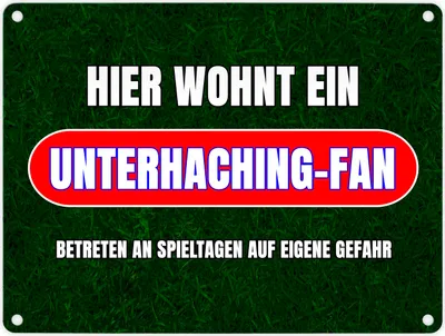 Produktbild von Hier wohnt ein Unterhaching-Fan Metallschild in 15x20 cm mit Rasenmotiv