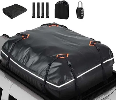 Produktbild von Famanu Dachbox 425 Liter, faltbare Dachtrage mit Antirutschmatte und Befestigungsbändern – Schwarz