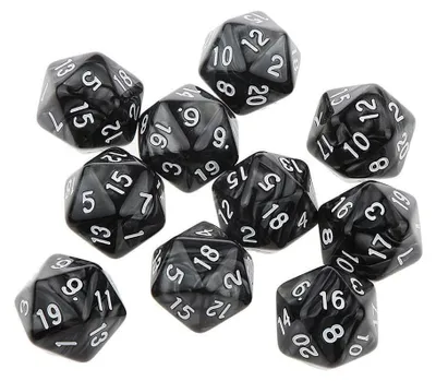 Produktbild von Würfel D20 - 10 Stück - 20 mm - Acryl - Schwarz - Für Rollenspiele und Kartenspiele