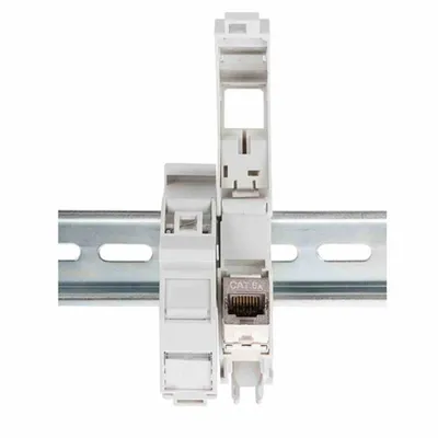 Immagine prodotto di DIGITUS AN-25187 Adattatore per guida DIN per 1x modulo Keystone IP20, incl. campo di etichettatura e protezione dalla polvere, adatto per DN-93617