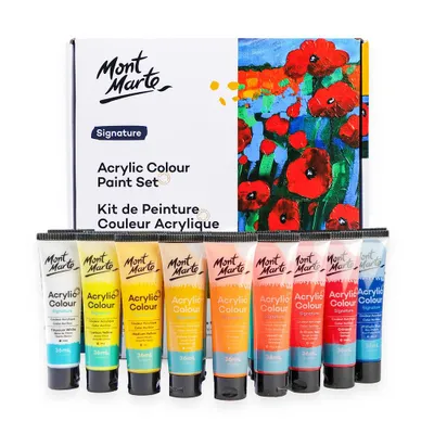 Produktbild von Mont Marte Acrylfarben Set – 18 Farben x 36ml Tuben – Ideal für Acrylmalerei & kreative Projekte – Brillante Lichtechte Farben mit großer Deckkraft
