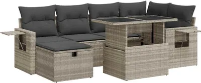 Produktbild von vidaXL 7-tlg. Garten-Sofagarnitur mit Kissen Hellgrau Poly Rattan