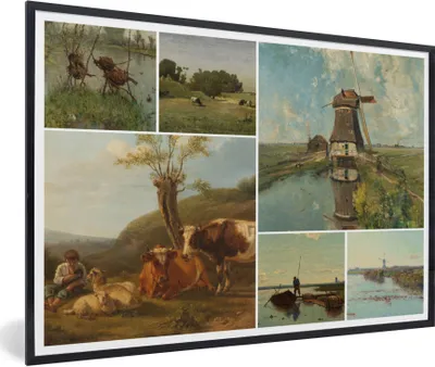 Produktbild von MuchoWow® Gerahmtes Poster Collage - Niederlande - Kunst 90x60 cm - Poster mit Schwarzem Bilderrahmen Wandposter Rahmen Foto Bilder - Fotorahmen - Foto-Plakat