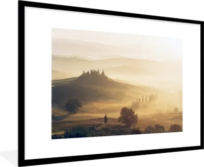 Produktbild von MuchoWow® Gerahmtes Poster Toskana - Nebel - Sonne 90x60 cm - Poster mit Schwarzem Bilderrahmen Wandposter Rahmen Foto Bilder - Wanddekoration - Fotos