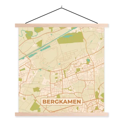 Produktbild von MuchoWow® Textilposter Bergkamen - Jahrgang - Karte - Stadtplan 60x60 cm mit holzfarbenen Rahmen - Wanddekoration