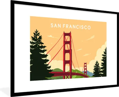 Produktbild von MuchoWow® MuchoWow® Gerahmtes Poster San Francisco - Brücke - USA - Golden Gate Bridge 90x60 cm - Poster mit zchwarzem Bilderrahmen - Wanddekoration - Fotos