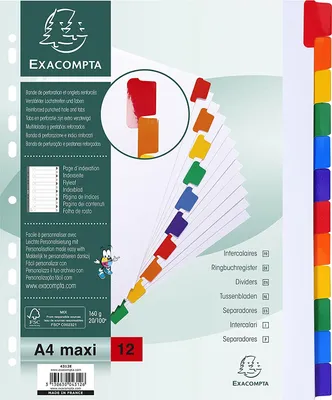 Produktbild von EXACOMPTA 4312E Karton-Register DIN A4 Überbreite 12-teilig