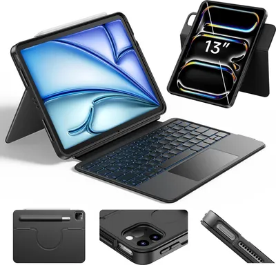 Image de Étui avec clavier pour iPad Air 13 M3 M2 et Pro 13 12 9 HOU 360° trackpad QWERTZ