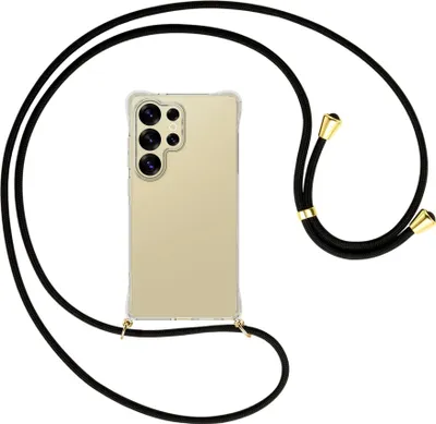 Produktbild von Handykette Backcover-Schutzhülle mit Band (Metall goldfarben) für Samsung S25 Ultra - schwarz