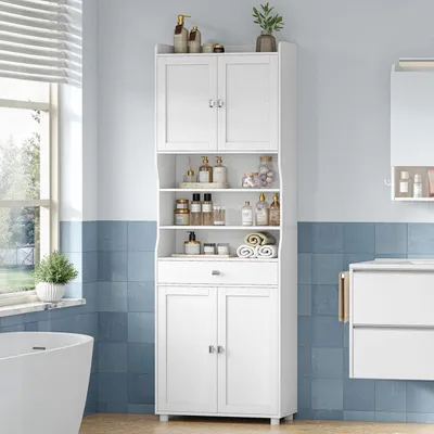 Immagine prodotto di Mobiletto da bagno con ripiani regolabili e vani aperti, bianco, in MDF