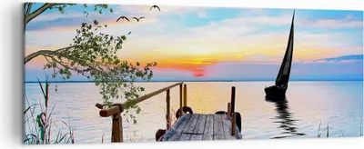 Produktbild von Bild auf Leinwand - Leinwandbild - Brücke See - 140x50cm - Wand Bild - Wanddeko - Wandbilder - Leinwanddruck - Bilder - Kunstdruck - Wanddekoration - Leinwand bilder - Wandkunst - AB140x50-4115