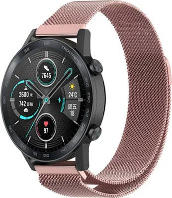 Produktbild von Strap-it Milanese - Kompatibel mit Honor Magic Watch 2 Armband 42mm Ersatzarmband Edelstahl Smartwatch Hochwertiges Material Magnetische verschluss für Armband Rosa