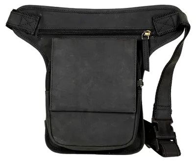 Produktbild von Motorrad Leder Beintasche für Motorrad, Verstellbare Hüft- und Oberschenkelgurte (Schwarz)