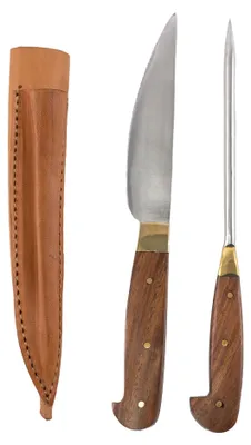 Produktbild von Mittelalter-Besteck Set Typ 6 mit Doppellederscheide Holzgriff