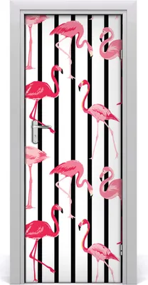 Produktbild von Tulup Türaufkleber 75x205 cm Dekorative Aufkleber Selbstklebend Wasserdichte Tapete Abnehmbar Schlafzimmer Wohnzimmer Wohnkultur - Flamingos und Streifen