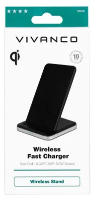 Obrázok produktu pre ViVanco™QICHARSTANDVV10, Vnútorný, USB, 9 V, Bezdrôtové nabíjanie, 1 m, Hliník, Čierna