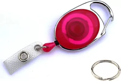 Produktbild von 1x PINK TRANSPARENT Ausweisjojo EXTRA reißfester POWERCORD Schnur Schlüsselanhänger Jojo Zipper oval  mit Druckknopf Lasche & Schlüsselring Anhänger