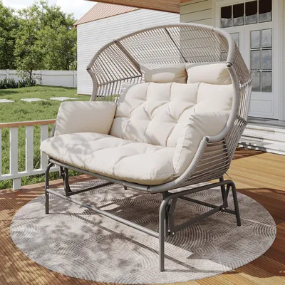 Produktbild von Merax Hängesessel Schaukelstuhl für 2 Personen–Gartenliege aus PE-Rattan mit Kissen, wetterbeständig und stabil, ideal für Garten, Balkon und Terrasse