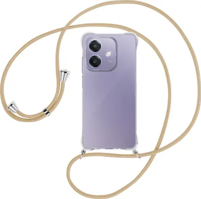 Produktbild von Handykette Backcover-Schutzhülle mit Band (Metall silberfarben) für OPPO A3X 5G - caramel