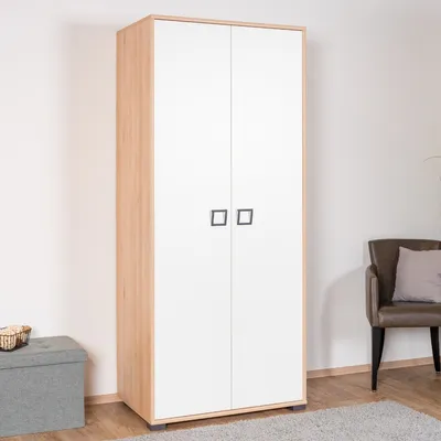 Produktbild von Kinderzimmer - Drehtürenschrank / Kleiderschrank Benjamin 12, Farbe: Buche / Weiß - 198 x 84 x 56 cm (H x B x T)