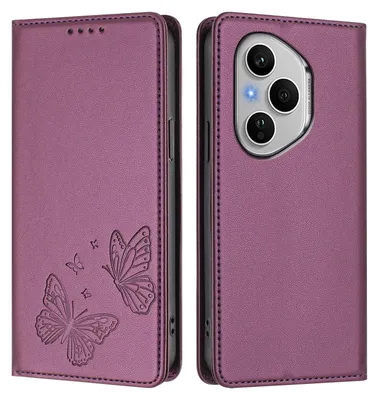 Image de Étui en cuir pour Honor 400 Pro, motif papillon, étui à rabat avec porte-appareil, violet