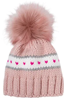 Produktbild von styleBREAKER Kinder Strick Bommelmütze mit Herzmuster und Thermo Fleece Futter, Winter Fellbommel Mütze, 3-5 Jahre 04024209