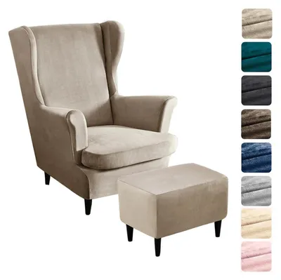 Immagine prodotto di Copertura per poltrona reclinabile, set da 3 pezzi, in velluto elasticizzato, con poggiapiedi color champagne