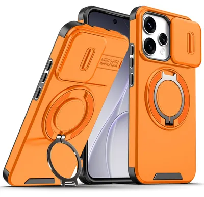 Produktbild von Handyhülle für Oppo Reno15 5G Dual Layer Stoßfest Hülle mit Dia Kameraschutz, Magnetisch Ring Ständer Orange
