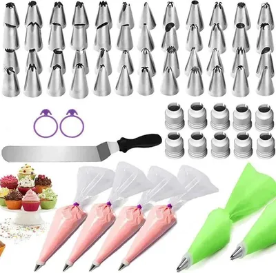 Produktbild von Gebäckdüsen, 113-teilige Spritzbeutel, DIY-Set aus Edelstahl zum Dekorieren von Kuchen, Gebäckdüsen