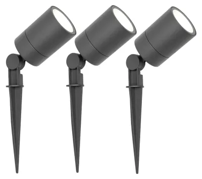 Produktbild von Ledvion 3er Set Gartenstrahler mit Erdspieß anthrazit 3W 6500K GU10 IP65