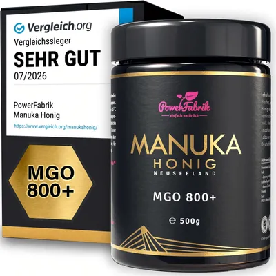 Produktbild von Manuka Honig | MGO 800+ | 500 g | HALAL | Das ORIGINAL aus NEUSEELAND | IM GLAS | 100% natürlich | PowerFabrik, KI-generiertes Bild