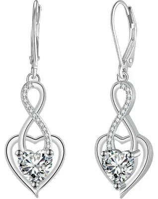 Productafbeelding van Oorbellen, hangend, lang, zilver 925, zirkonia, oneindigheidssymbool, hart, cadeau