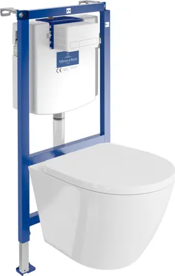 Produktbild von DOMINO | Villeroy&Boch ViConnect H112 Vorwandelement Unterputz WC mit Bedienplatte + Wand Hänge Tiefspül WC Sogo Weiß Spülrandlos | WC - Komplettset |