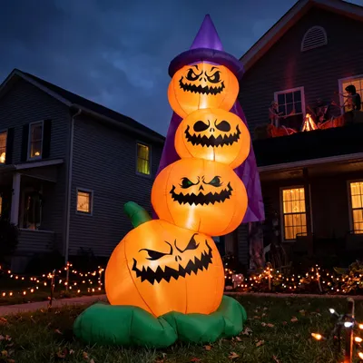 Aufblasbare Kürbis-Deko mit LEDs für Halloween, Garten