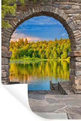 Produktbild von MuchoWow® Wandtattoo Wandsticker Wandaufkleber Bäume - Wald - Wasser - Aussicht 60x90 cm Selbstklebend und Repositionierbar - Sticker - Dekorfolie