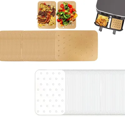 Image de 400 feuilles de papier de cuisson pour friteuses à air chaud, revêtement antiadhésif, imperméable, résistant à l'huile, papier de cuisson perforé pour friteuses à air chaud, adapté aux plaques de cuisson, fours, micro-ondes, friteuses et friteuses à air chaud (multicolore-1)