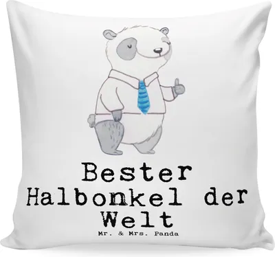 Produktbild von Mr. & Mrs. Panda Deko Kissen Panda Bester Halbonkel der Welt - Weiß - Geschenk, kuschelkissen 40x40, Kleinigkeit, Geschenkidee, Onkel, Dekokissen, Sofa, Familie, Kuschel