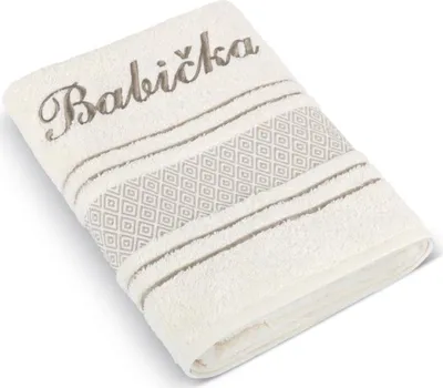 Zdjęcie produktu dla Ręcznik frotte mozaika z imieniem BABIČKA – 50 x 100 cm – kremowy