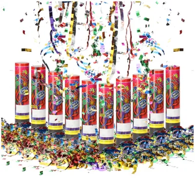 Party Popper-Set 20,5 cm, 10 Stück, buntes Konfetti