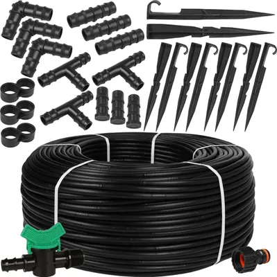 Produktbild von Schwarze Tropfleitung Tropfschlauch Tropfbewässerung 16mm/2,0 LPH  EU 25m+Zubehör