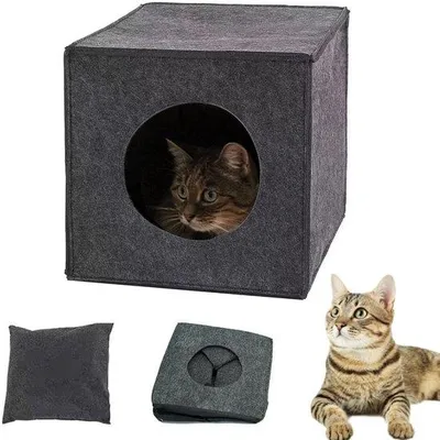 Produktbild von Famanu Katzenkorb Faltbar - Kuschelhöhle - Dunkelgrau - 33 x 37 x 33 cm