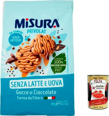 Produktbild von 12x Misura Biscotti con Gocce di Cioccolato Privolat Kekse mit Schokoladenchips ohne Milch und Eier 290g + Italian Gourmet polpa 400g