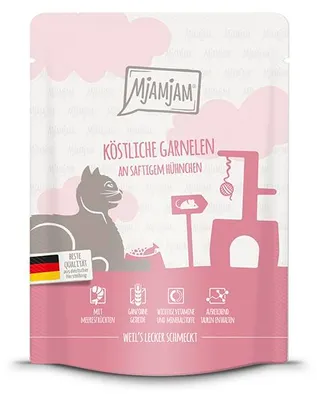 Produktbild von MjAMjAM 12x125g Quetschie Garnelen & Huhn Nassfutter für Katzen