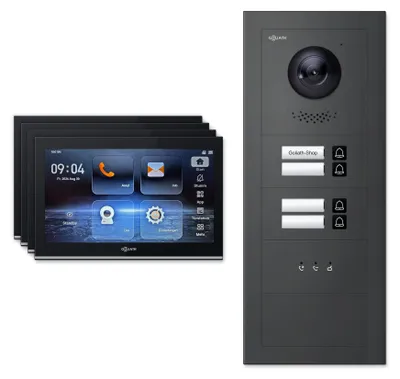 Produktbild von Goliath Premium IP GL-IPH440A.2 Video-Türsprechanlage, 4 Familien, 4× 10 Zoll Schwarz, Anthrazit, Unterputz