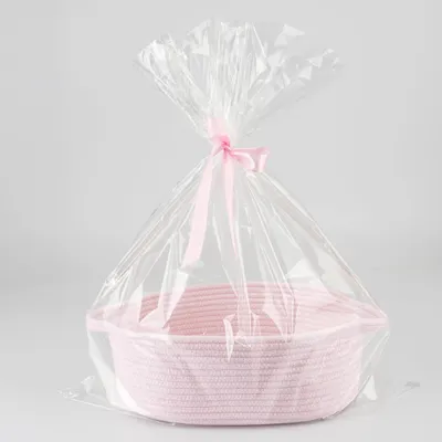 Geschenkkorb aus Baumwollseil, geflochten, rosa, 30x20x12 cm