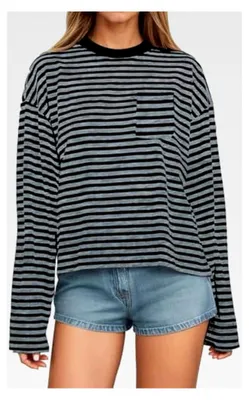 Produktbild von Oversize Sweatshirt für Damen mit Streifen und Rundhalsausschnitt
