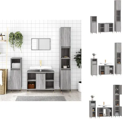 Produktbild von vidaXL 3-tlg. Badmöbel-Set Grau Sonoma Holzwerkstoff - Badezimmermöbel-Sets